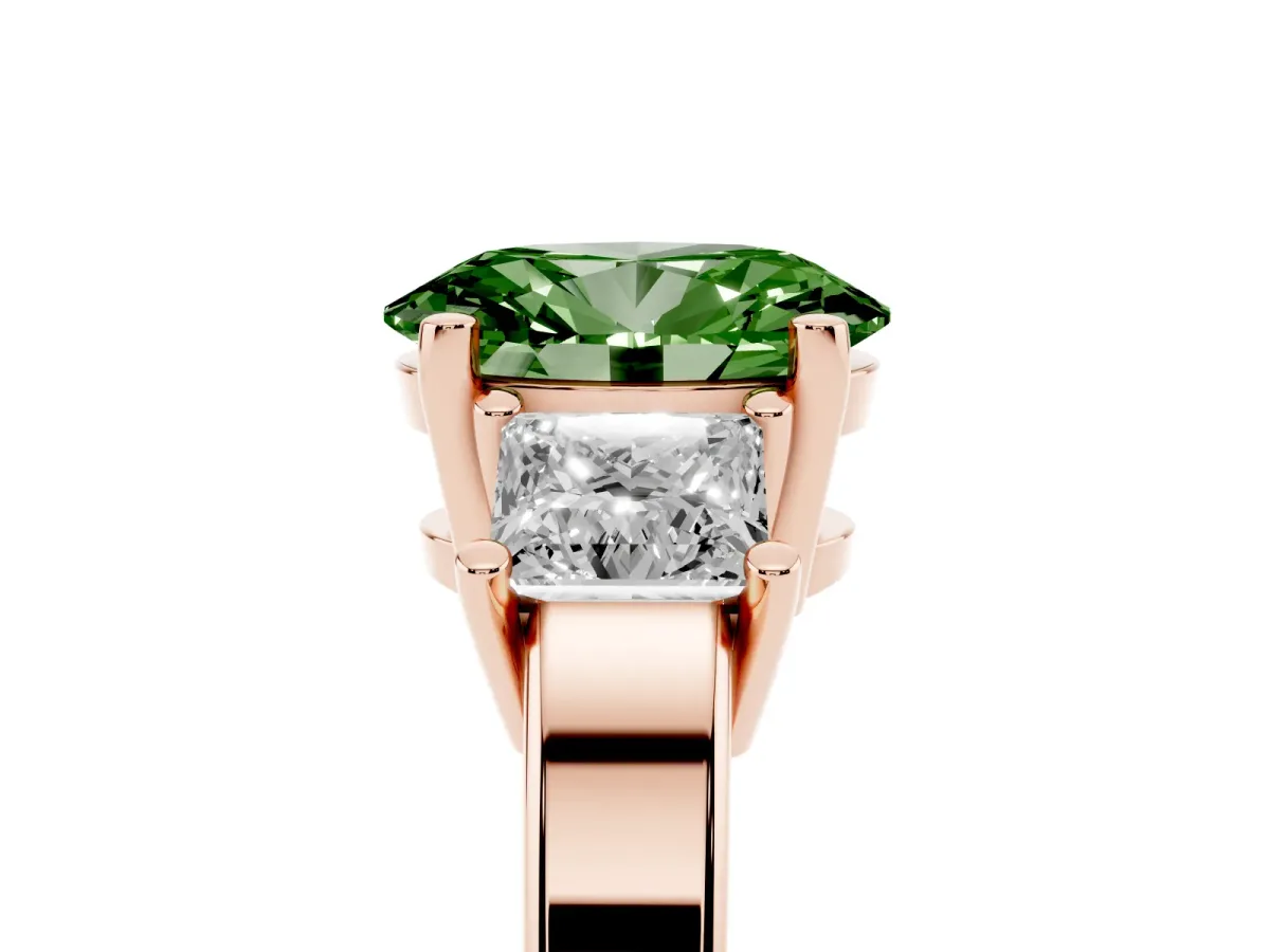 Fancy Green Three-Stone Oval Cut Cut Solitaire Ring with Prong Setting Rose gold