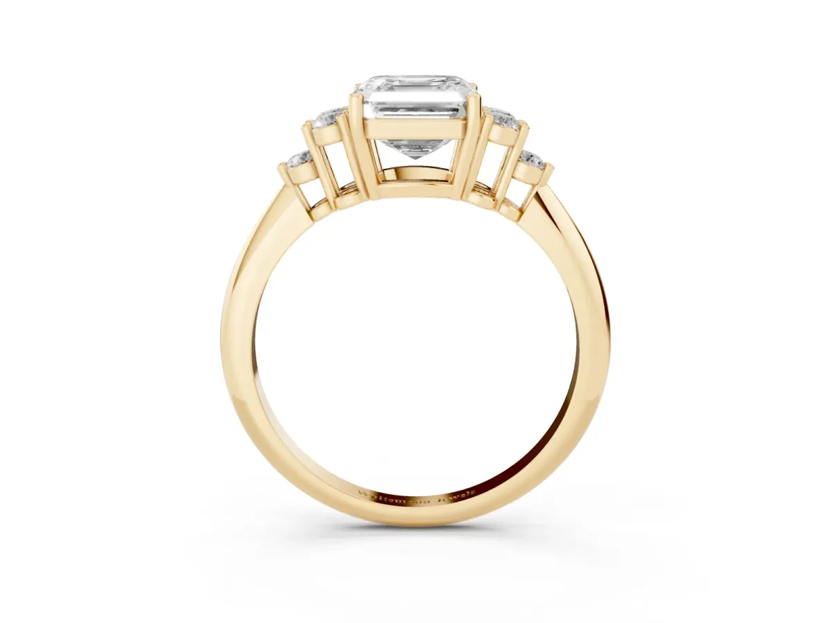 Asscher Cut Cut Diamond Cluster Ring with Solitaire Band and Four-Prong Setting Yellow gold