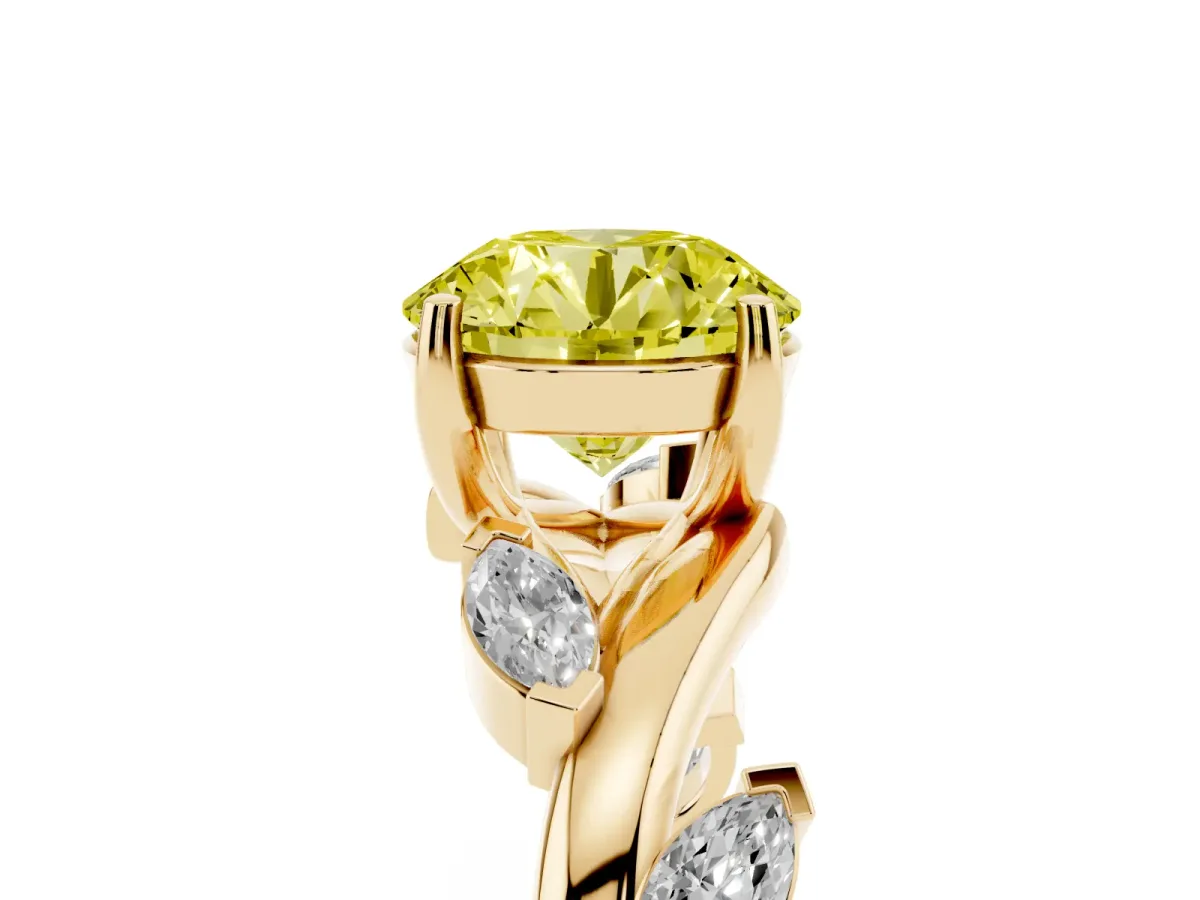 Fancy Yellow Round Cut Solitaire Twisted Band Marquise Accent Prong Setting Ring Yellow gold