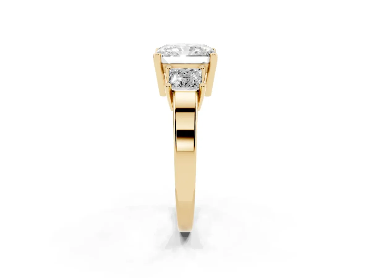 Three-Stone Radiant Cut Cut Solitaire Ring with Prong Setting Yellow gold