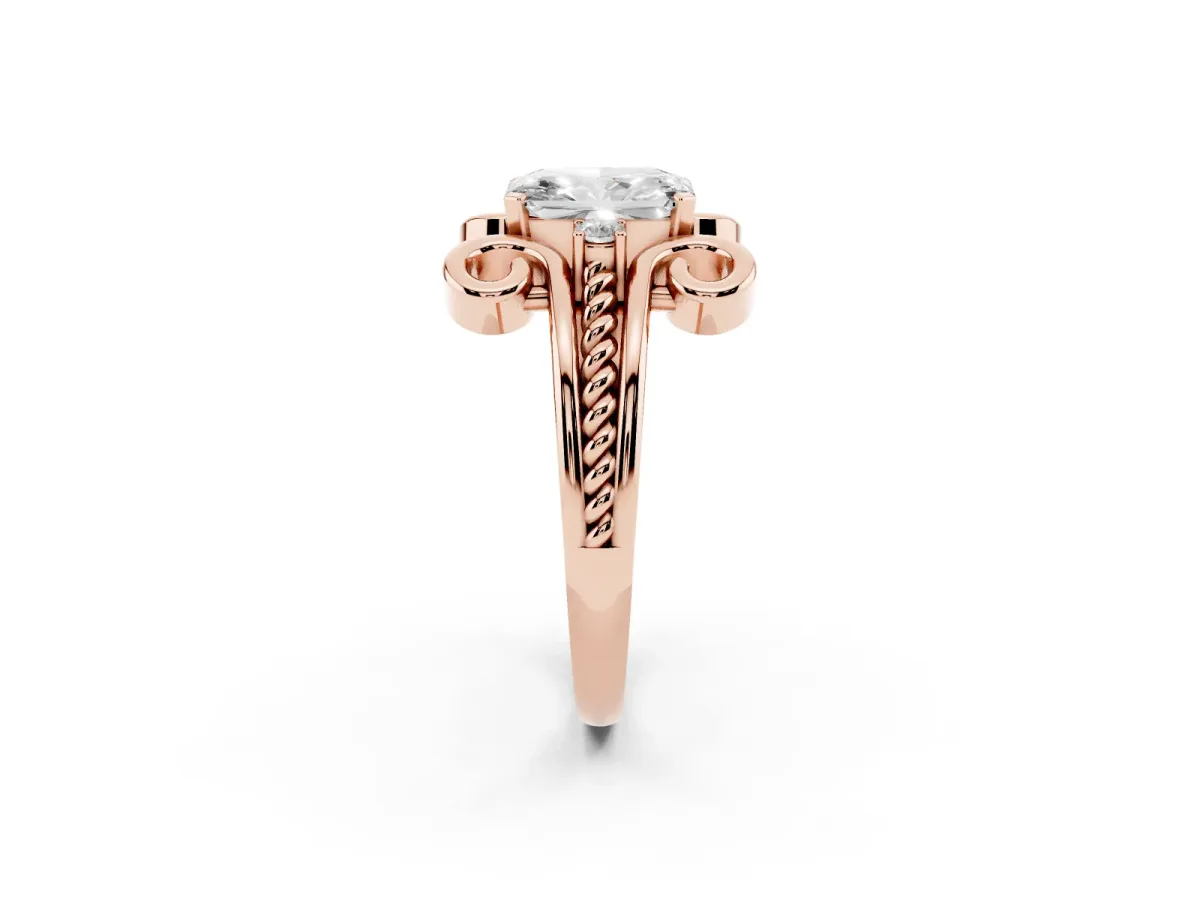 Radiant Cut Solitaire Twisted Band Scroll Prong Ring Rose gold
