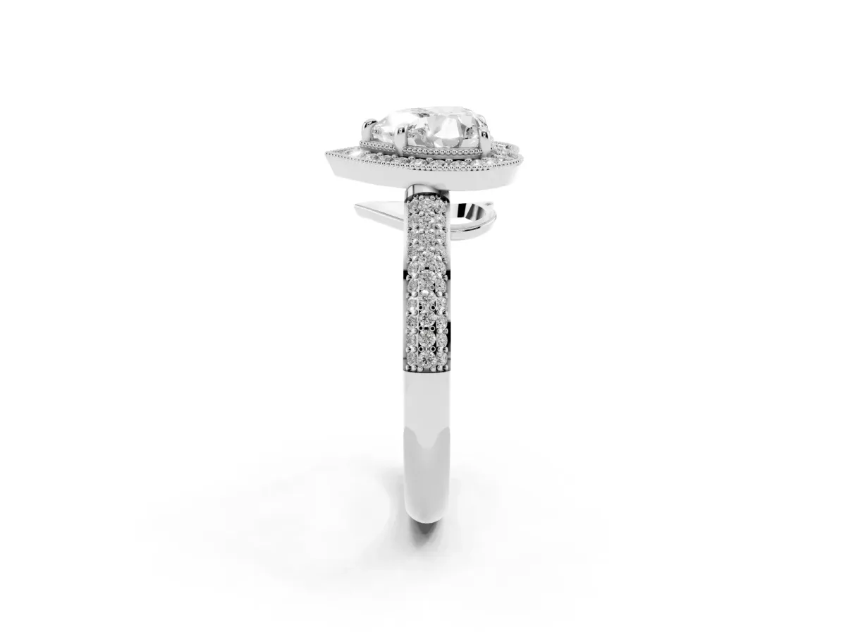 Heart Cut Cut Halo Diamond Pave Band with Four-Prong Setting Silver