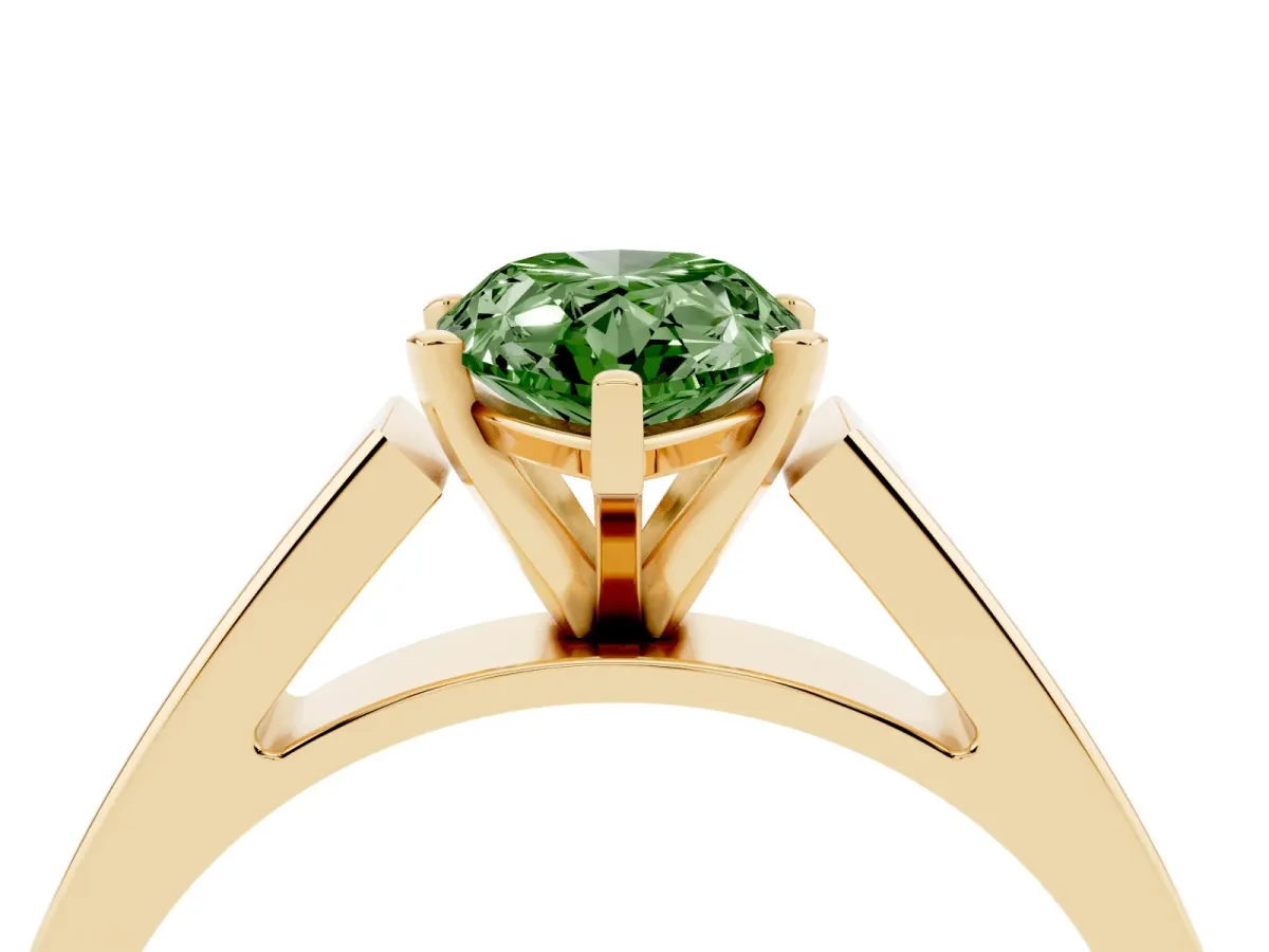 Fancy Green Pear Cut Solitaire Engagement Ring with Four-Prong Setting and Tapered Band Yellow gold
