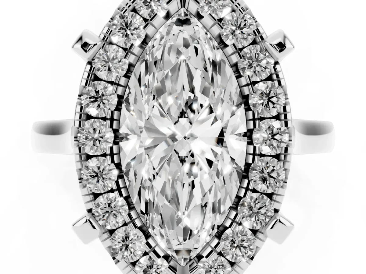 Marquise Cut Diamond Cluster Halo Solitaire with Four-Prong Setting Silver