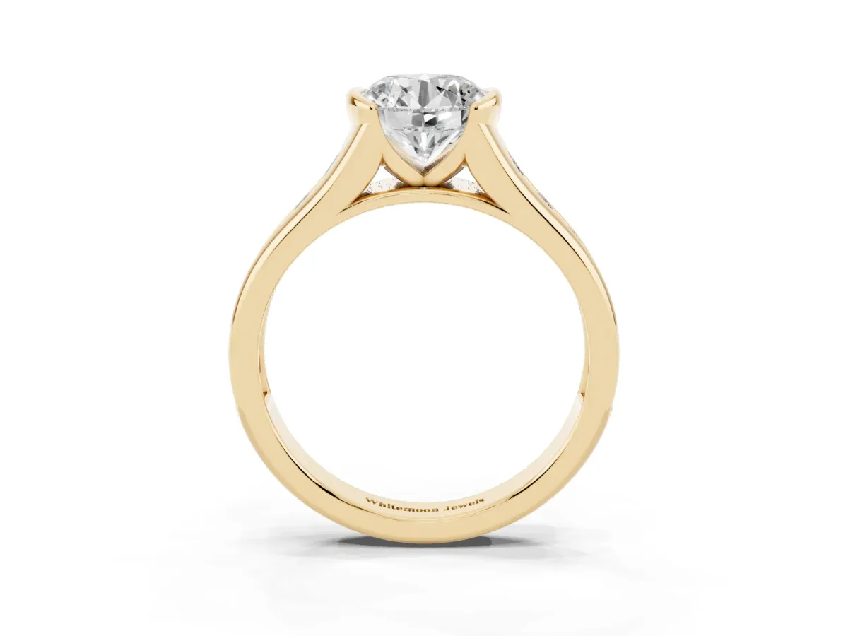 Round Cut Solitaire Bezel-Set Diamond Ring with Channel-Set Band Yellow gold