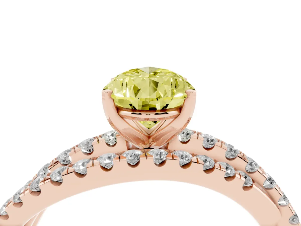 Fancy Yellow Pear Cut Solitaire Twist Band with Pavé Setting and Four-Prong Setting Rose gold