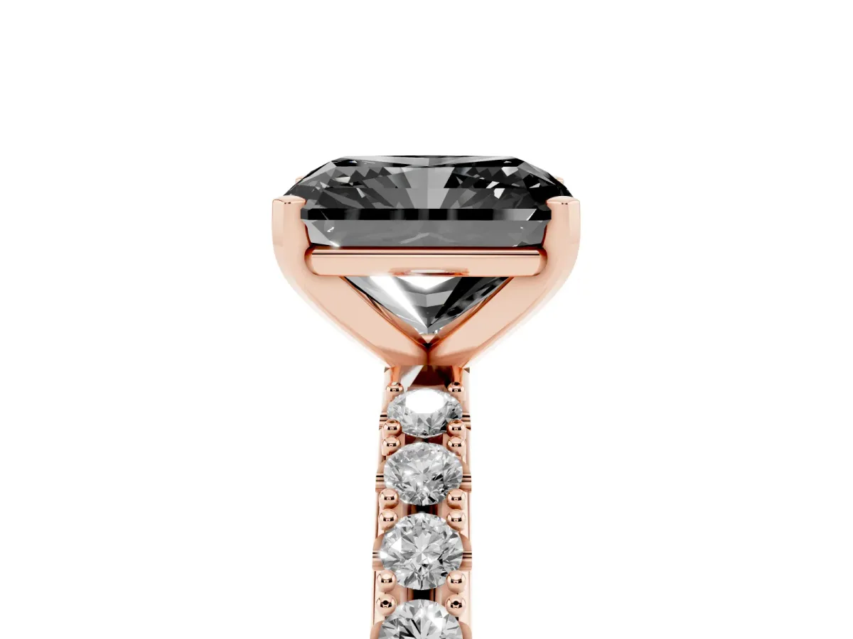 Fancy Black Radiant Cut Diamond Solitaire Pavé Band with Four-Prong Setting Rose gold