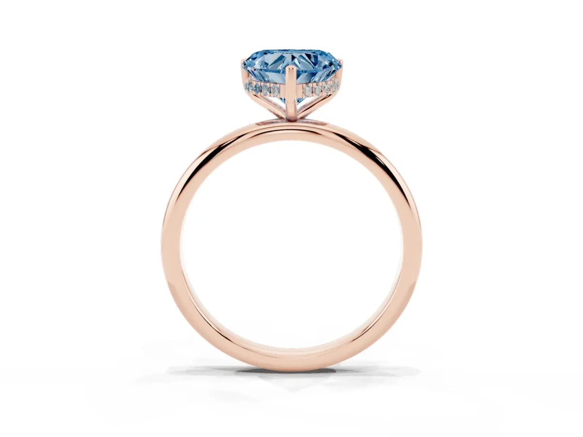 Fancy Blue Heart Cut Cut Solitaire Engagement Ring with Four-Prong Setting and Classic Band Rose gold