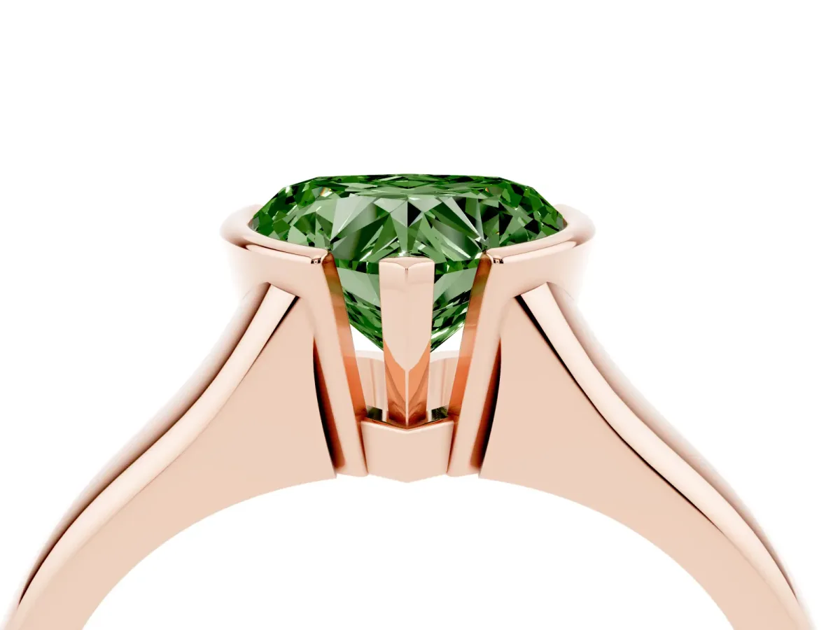 Fancy Green Heart Cut Solitaire Tension Set Diamond Ring with Split Shank Band Rose gold