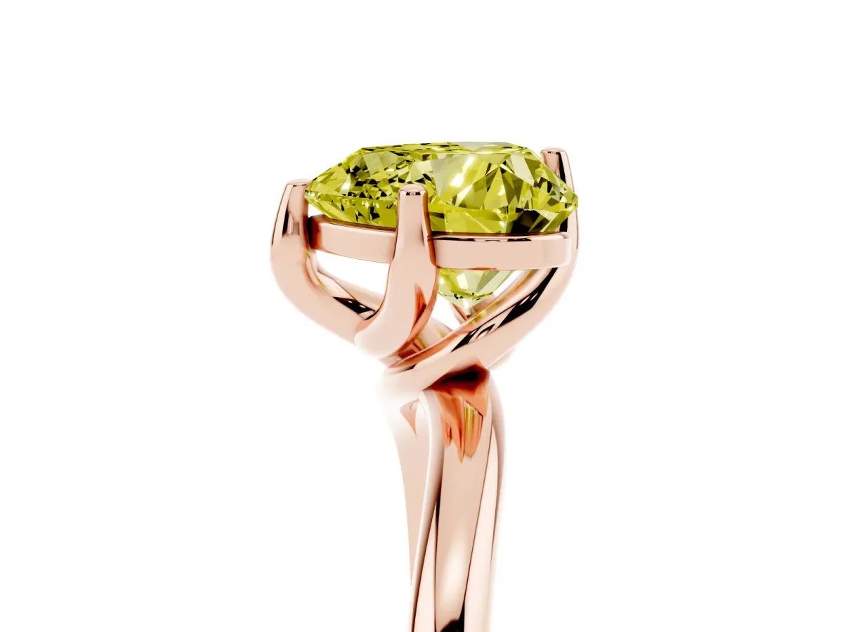 Fancy Yellow Heart Cut Diamond Solitaire Engagement Ring with Four-Prong Setting and Classic Band Rose gold