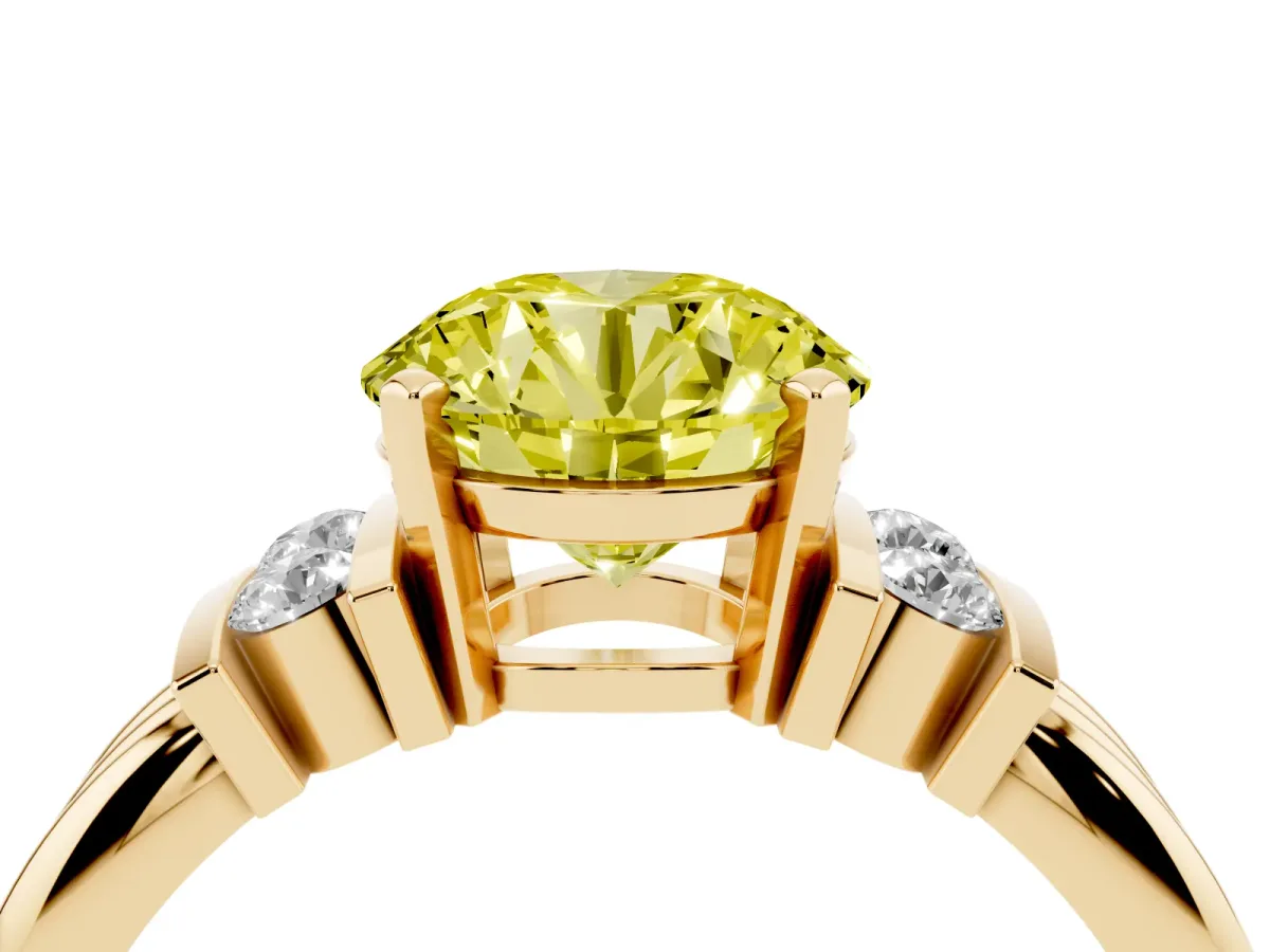 Fancy Yellow Round Cut Cut Three-Stone Channel Set Ring with Bar Prongs Yellow gold