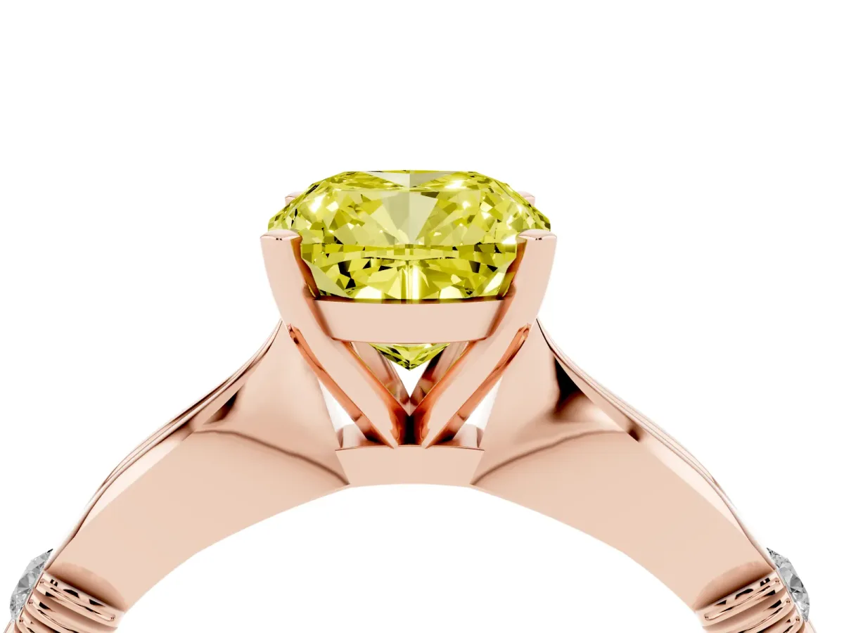Fancy Yellow Cushion Cut Solitaire Diamond Twisted Band with Four-Prong Setting Rose gold