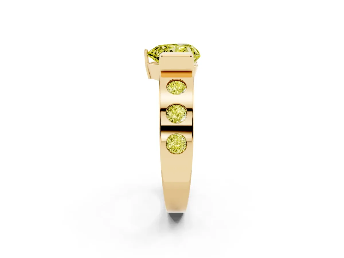Fancy Yellow Heart Cut Brilliant Channel-Set Diamond Ring with Bezel Prong Setting Yellow gold