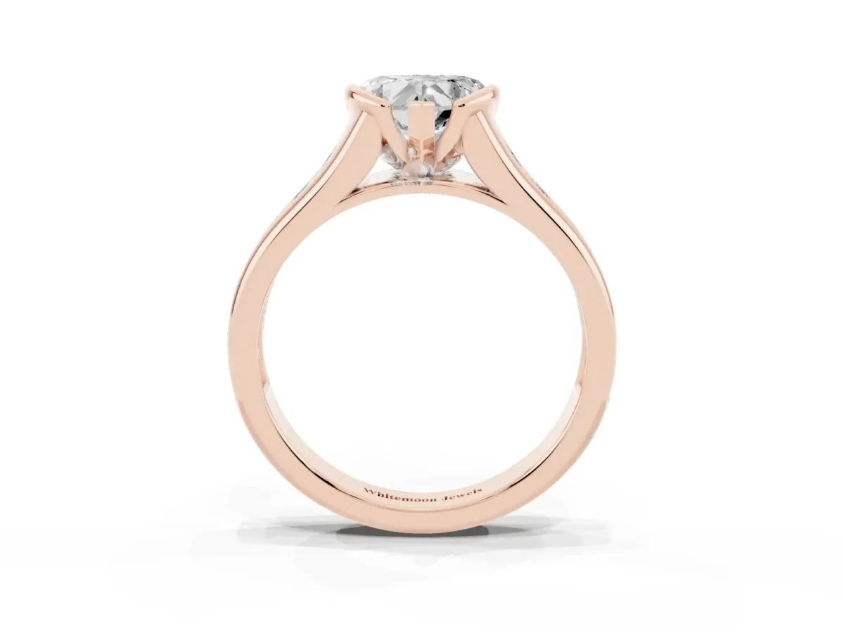 Heart Cut Solitaire Bezel-Set Diamond Ring with Channel-Set Band Rose gold