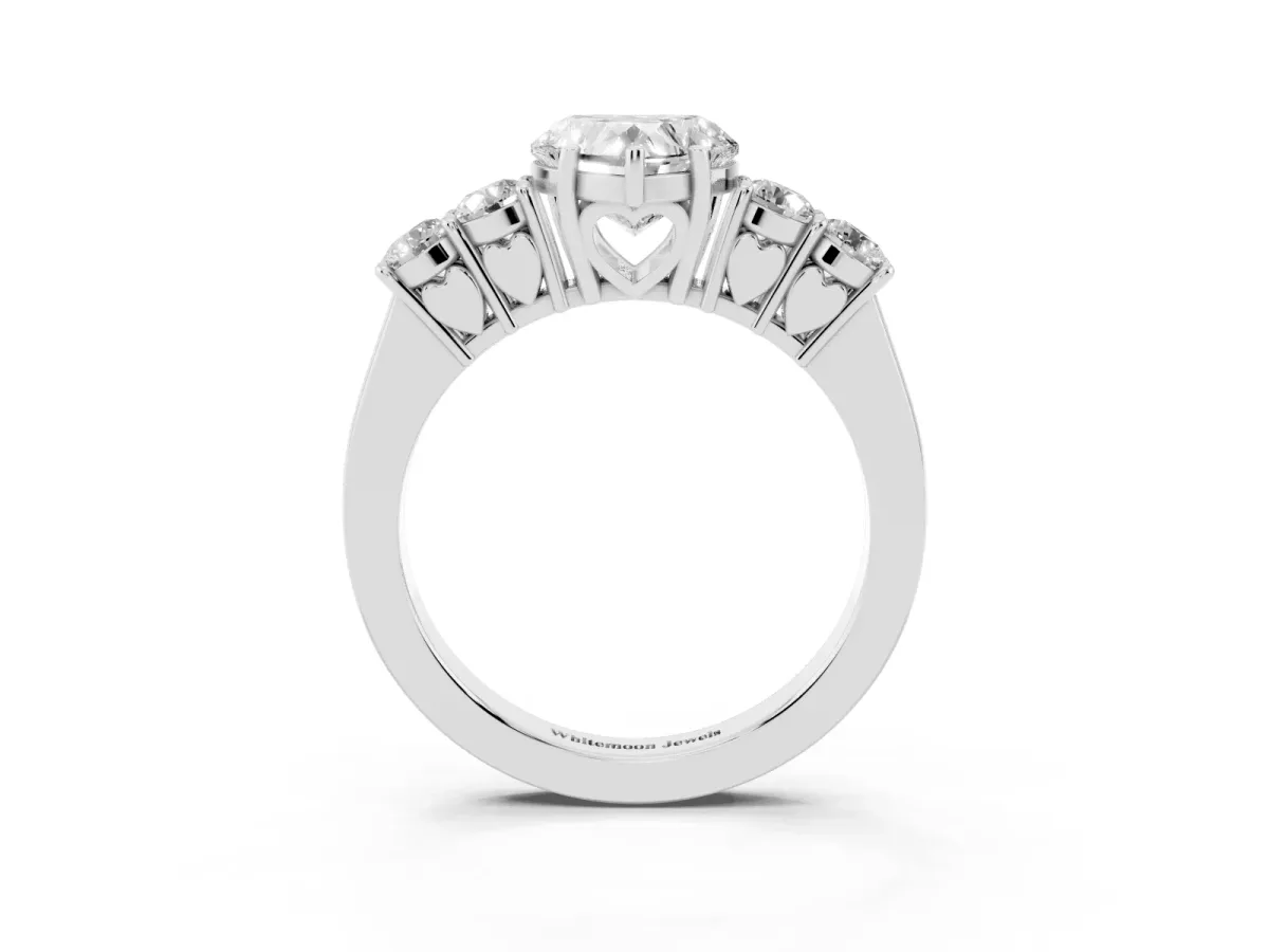 Heart Cut Cut Diamond Five-Stone Prong Set White Gold Ring Platinum