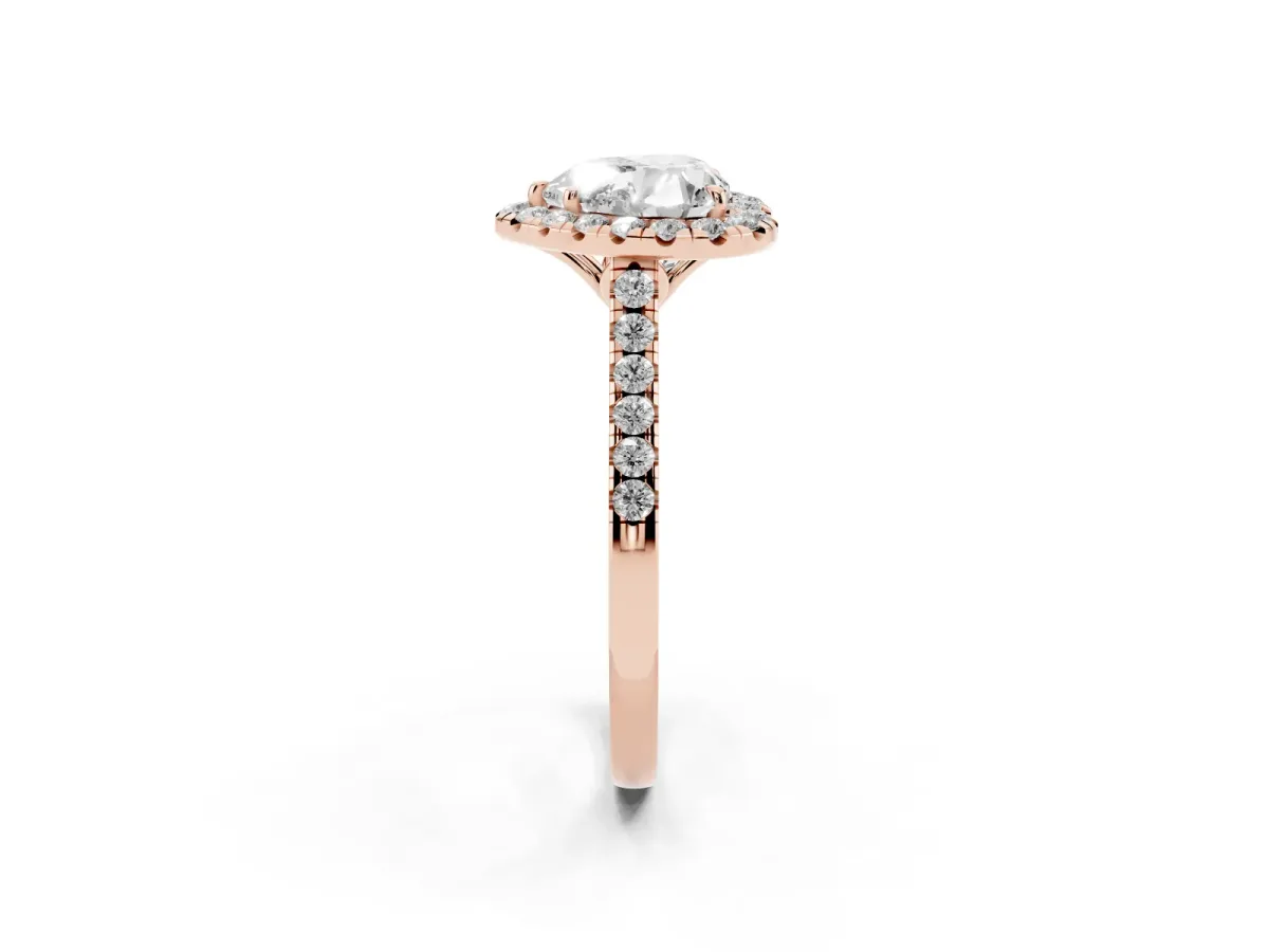 Heart Cut Halo Pavé Diamond Engagement Ring with Four-Prong Setting Rose gold