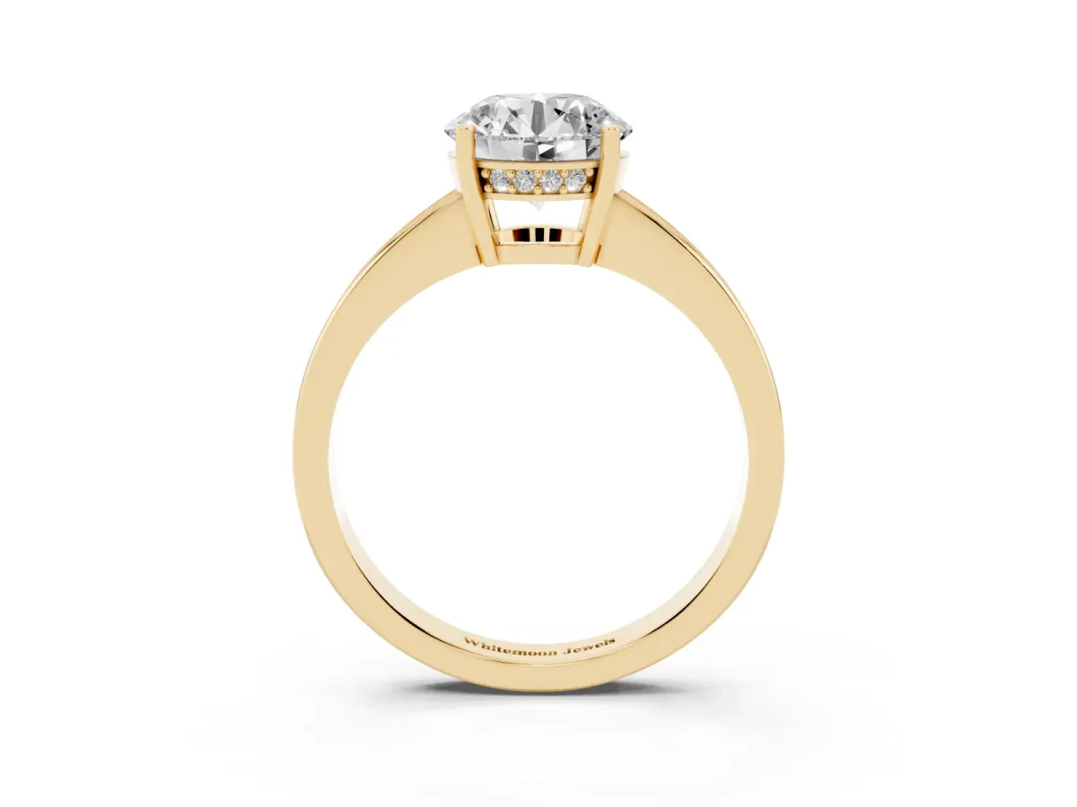 Round Cut Solitaire Pavé Band Prong Setting Ring Yellow gold