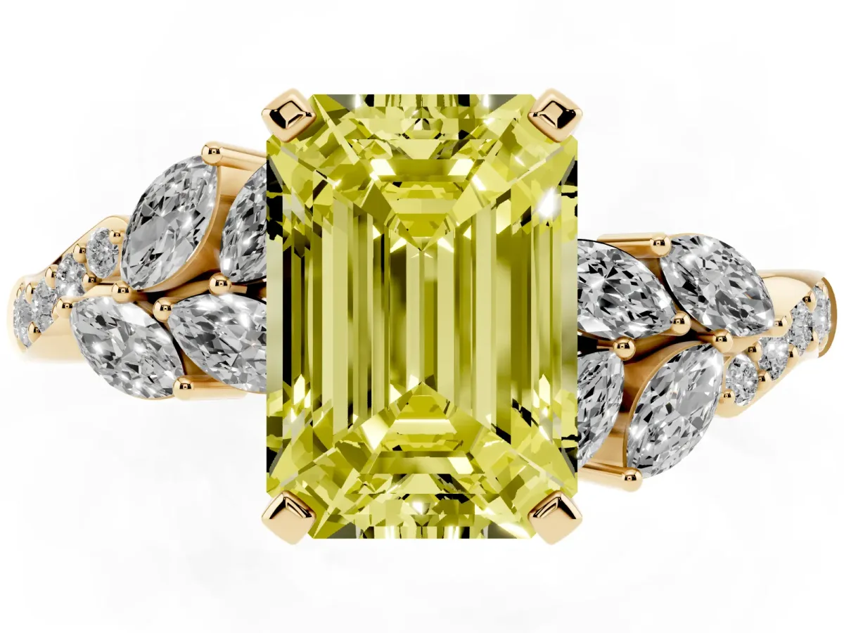 Fancy Yellow Emerald Cut Solitaire Marquise Twist Band with Six-Prong Setting Yellow gold