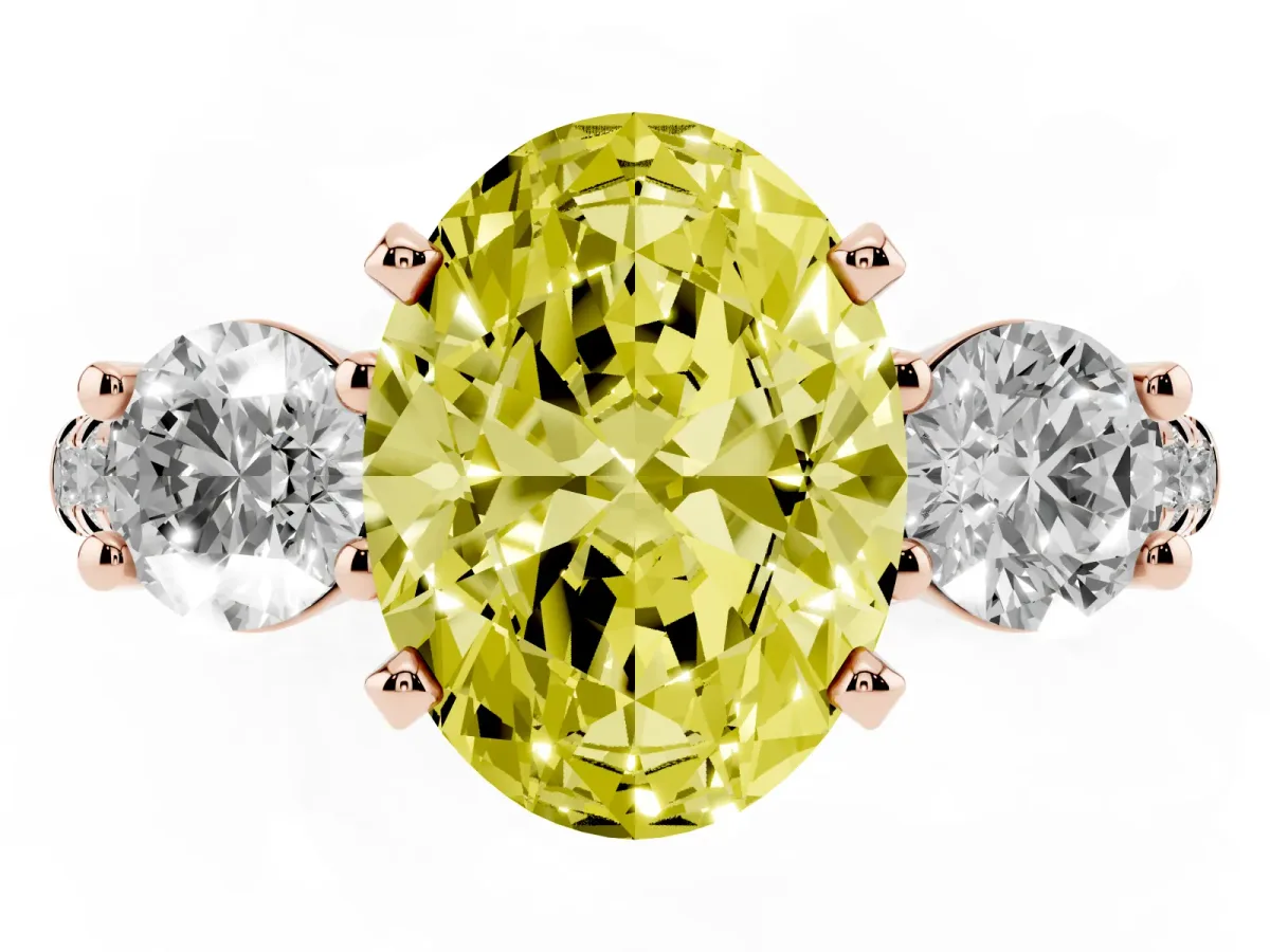 Fancy Yellow Three-Stone Oval Cut Diamond Pavé Band with Four-Prong Setting Rose gold