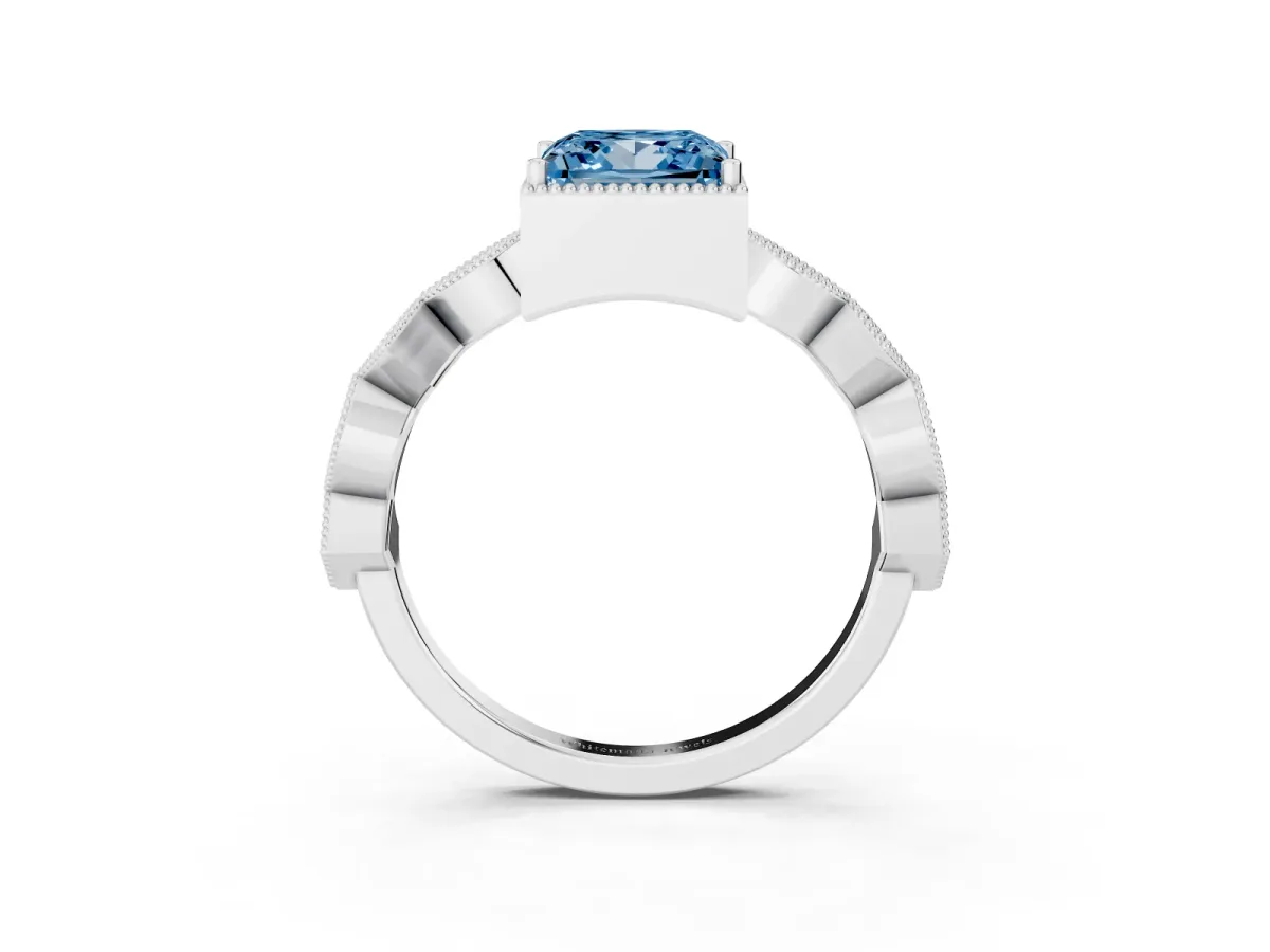 Fancy Blue Princess Cut Milgrain Marquise Diamond Twist Band Ring Platinum