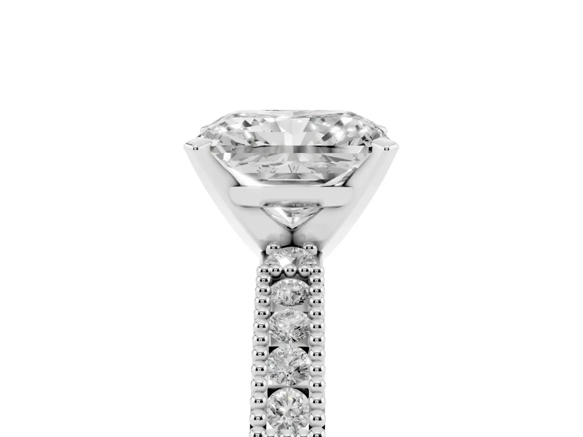 Radiant Cut Solitaire with Pavé Band and Four-Prong Setting Platinum