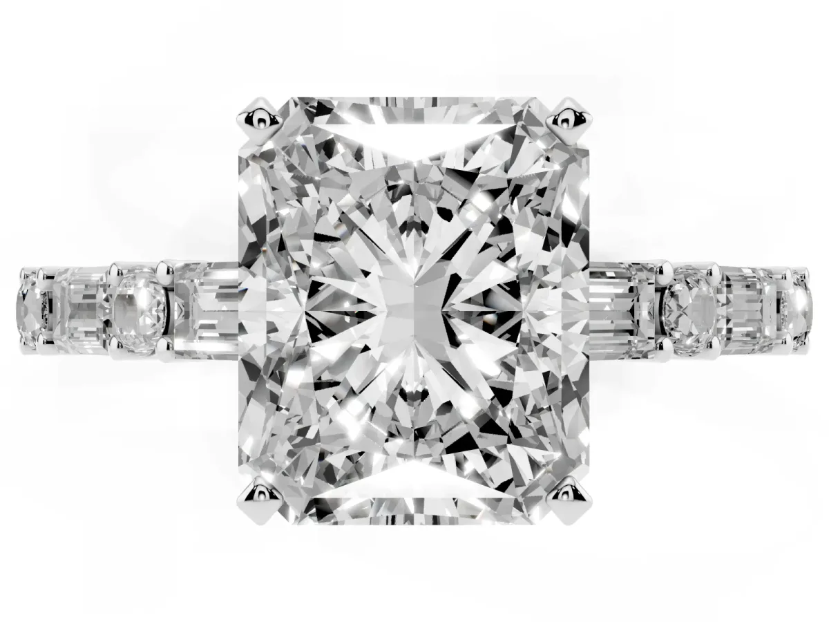 Radiant Cut Diamond Solitaire with Side Baguettes and Channel Set Band Silver