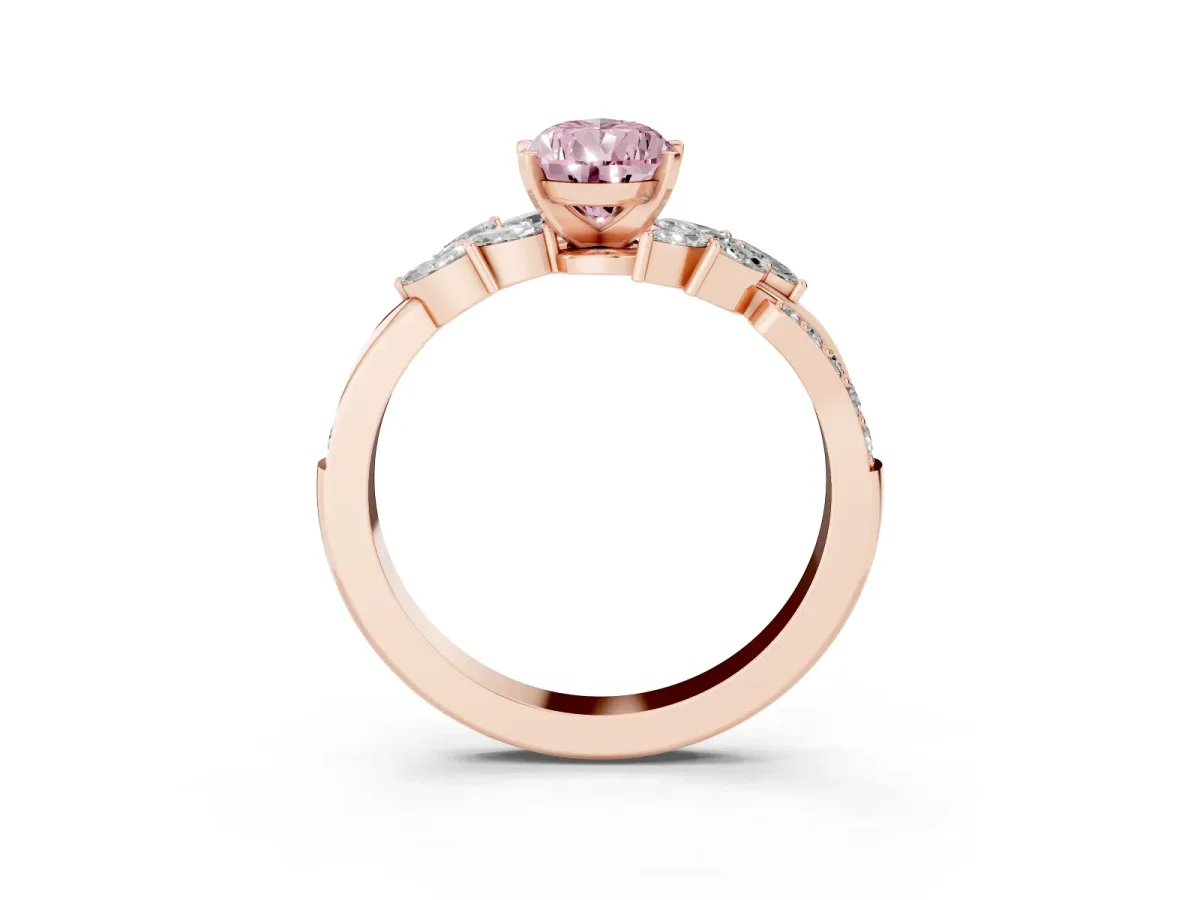 Fancy Pink Pear Cut Solitaire Marquise Twist Band with Six-Prong Setting Rose gold