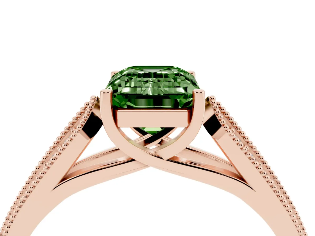 Fancy Green Emerald Cut Cut Pave Split Shank Engagement Ring with Four-Prong Setting Rose gold