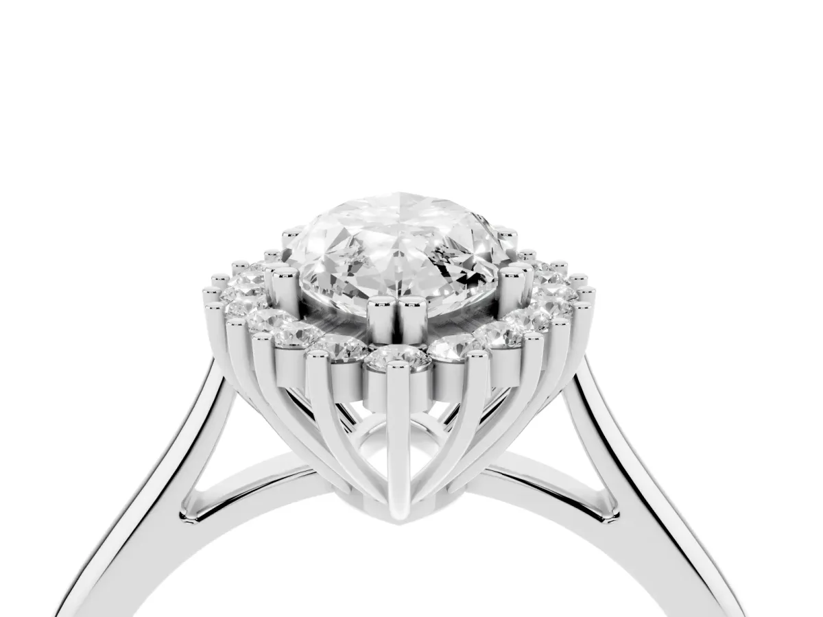 Marquise Cut Cut Diamond Halo Ring with Solitaire Band and Prong Setting Platinum