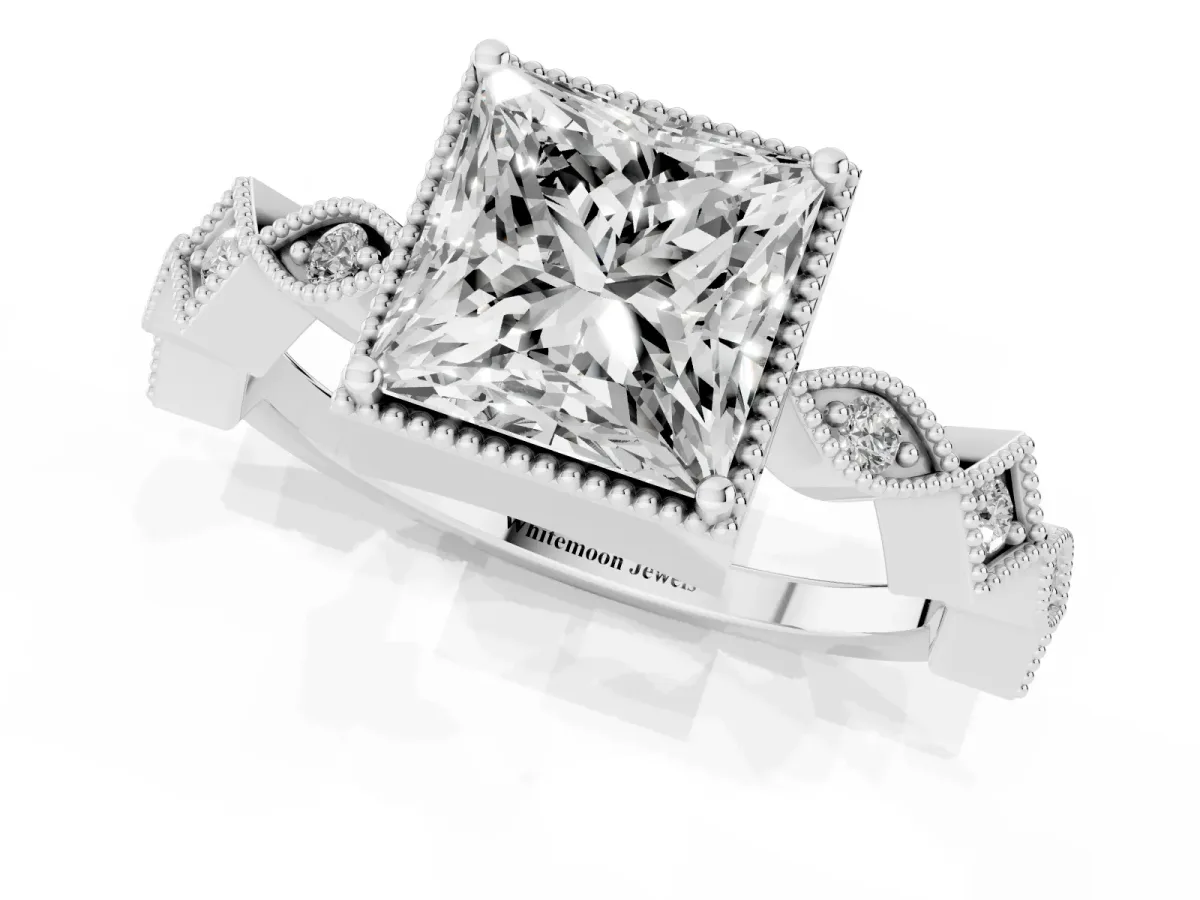 Princess Cut Milgrain Marquise Diamond Twist Band Ring Silver