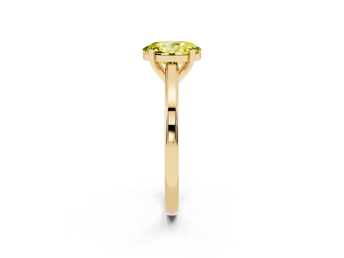 Fancy Yellow Oval Cut Solitaire Diamond Ring with Four-Prong Setting and Classic Band Yellow gold