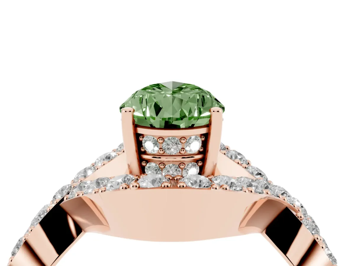 Fancy Green Pear Cut Solitaire Twist Band Pavé Diamond Engagement Ring Rose gold