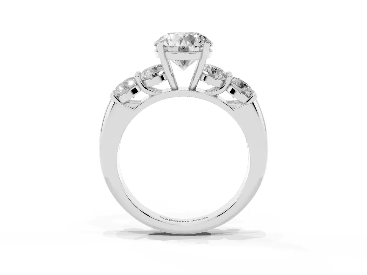 Round Cut Cut Five-Stone Prong Set Diamond Ring with Classic Band Silver
