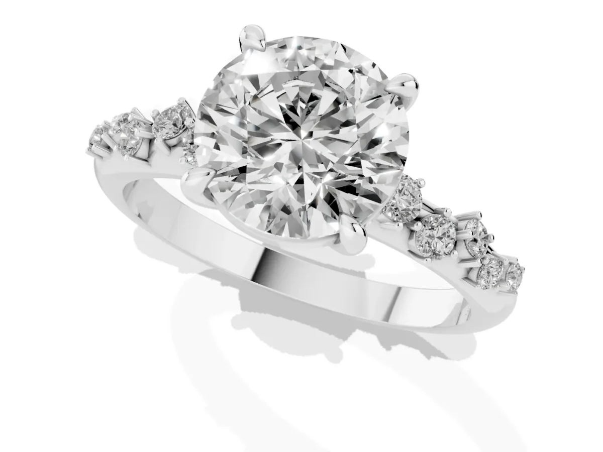 Round Cut Cut Diamond Vine Band with Four-Prong Setting Silver