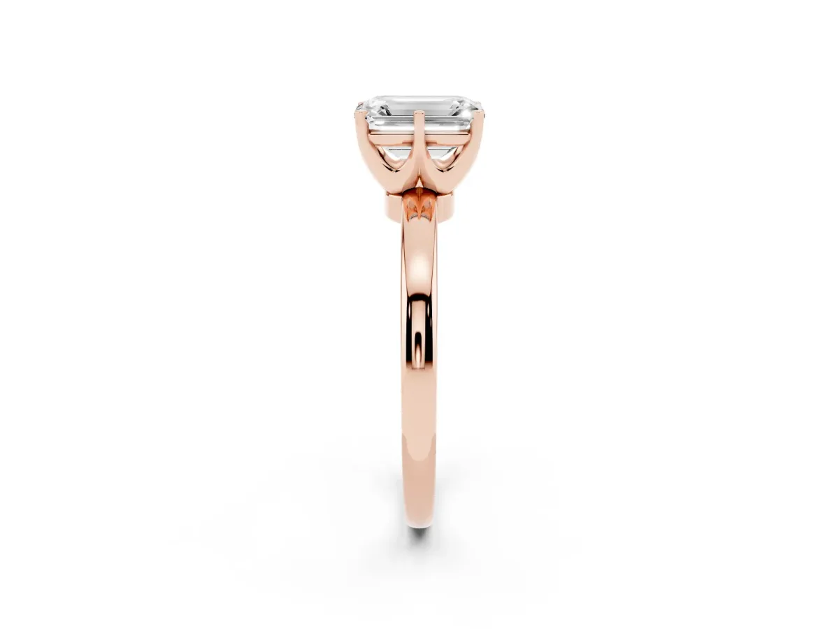 Emerald Cut Solitaire Diamond Ring with Six-Prong Setting on a Classic Band Rose gold
