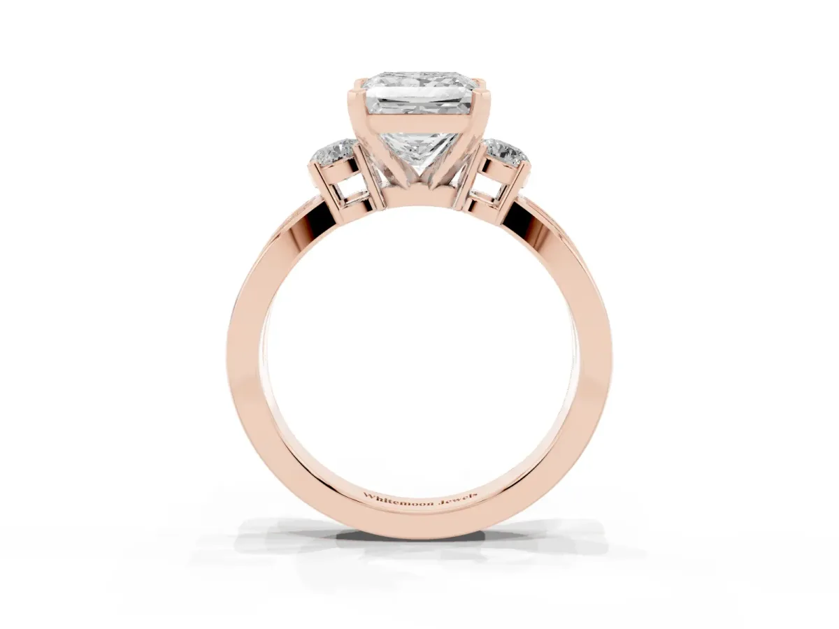 Three-Stone Princess Cut Cut Diamond Twist Band with Prong Setting Rose gold