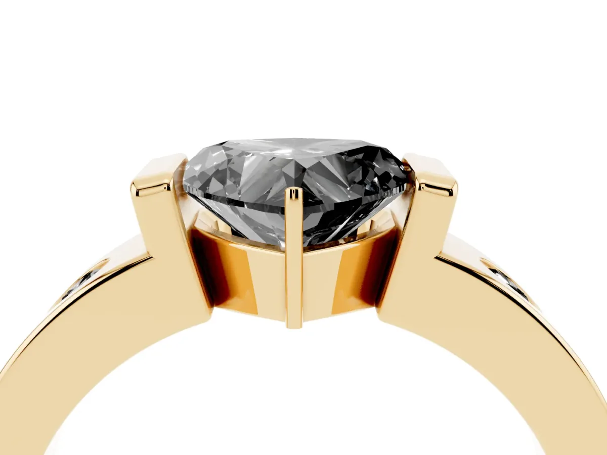 Fancy Black Heart Cut Brilliant Channel-Set Diamond Ring with Bezel Prong Setting Yellow gold
