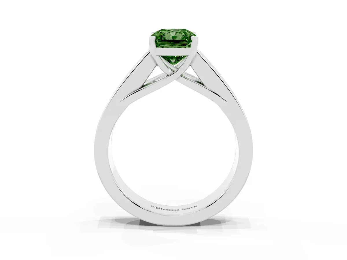 Fancy Green Radiant Cut Cut Channel Set Solitaire Ring with Four-Prong Setting Silver