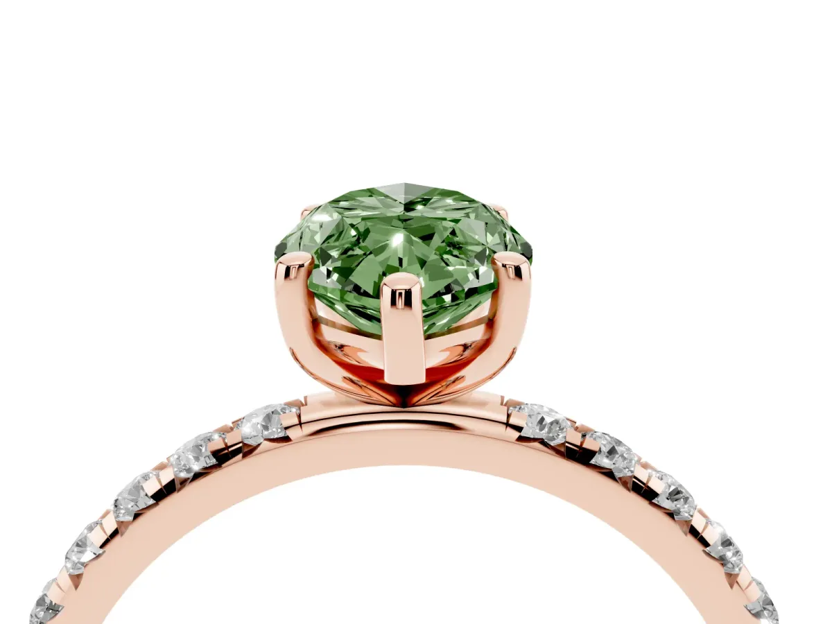 Fancy Green Marquise Cut Cut Diamond Solitaire Ring with Micro Pave Band and Four Prong Setting Rose gold