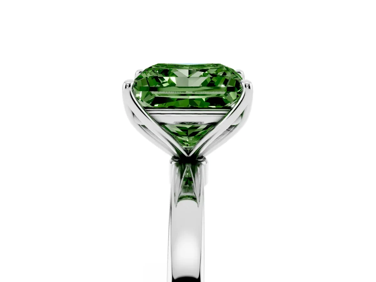 Fancy Green Princess Cut Diamond Solitaire Ring with Thin Band and Prong Setting Silver