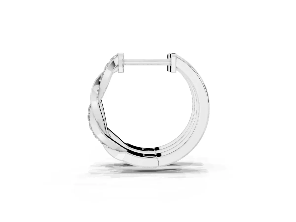 Round Cut Diamond Twisted Pavé Hoop Earrings Platinum