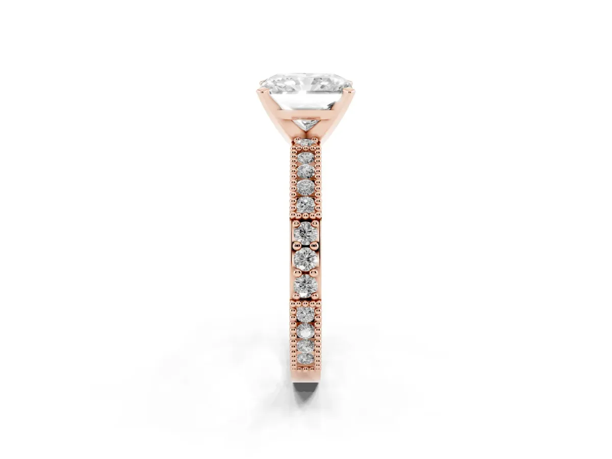 Radiant Cut Solitaire with Pavé Band and Four-Prong Setting Rose gold