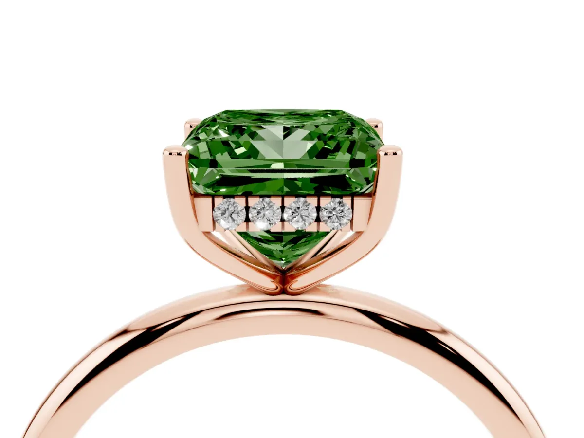 Fancy Green Princess Cut Cut Solitaire Engagement Ring with Four-Prong Setting and Classic Band Rose gold