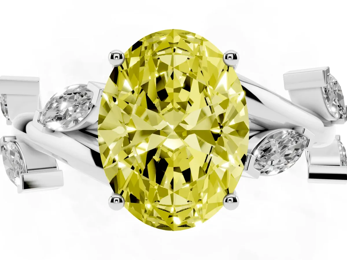 Fancy Yellow Oval Cut Solitaire Twisted Band Marquise Accent Prong Setting Ring Silver