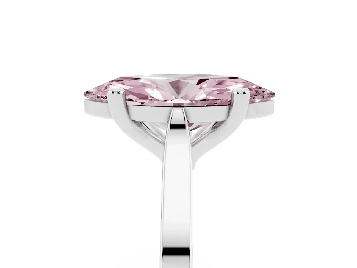 Fancy Pink Marquise Cut Solitaire Diamond Ring with Four-Prong Setting and Tapered Band Silver