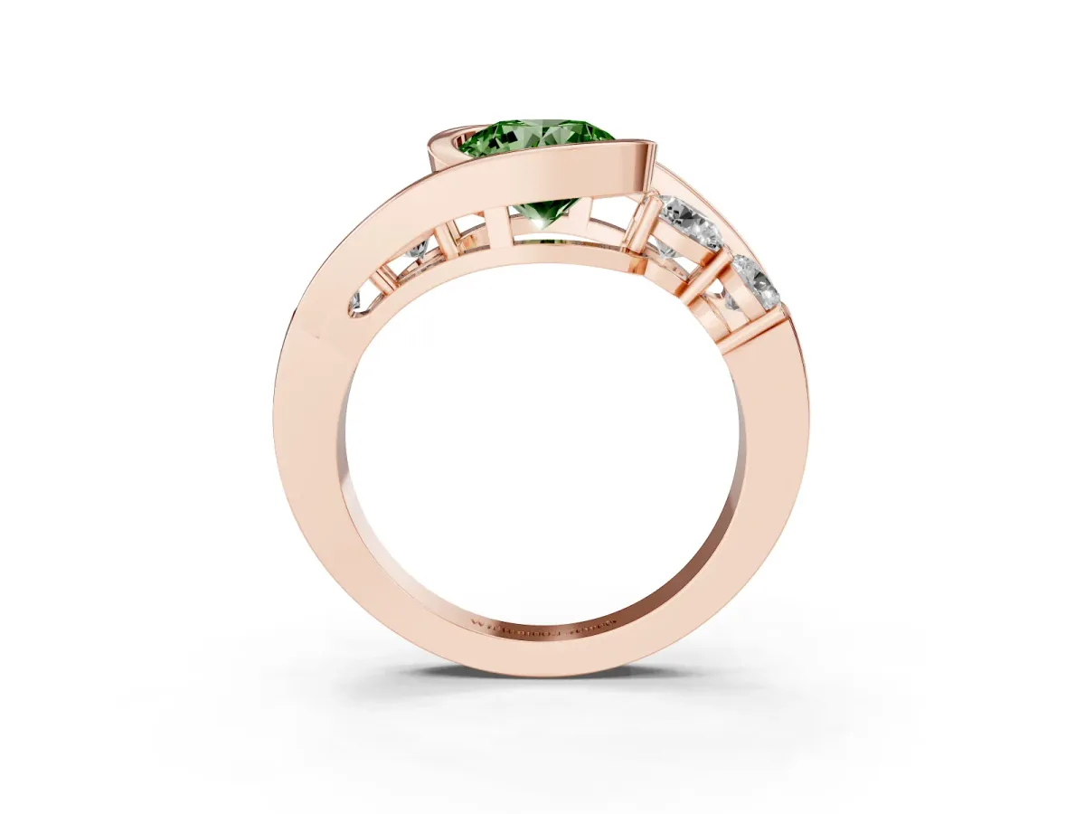 Fancy Green Bezel Set Round Cut Diamond Bypass Ring with Round Accents Rose gold