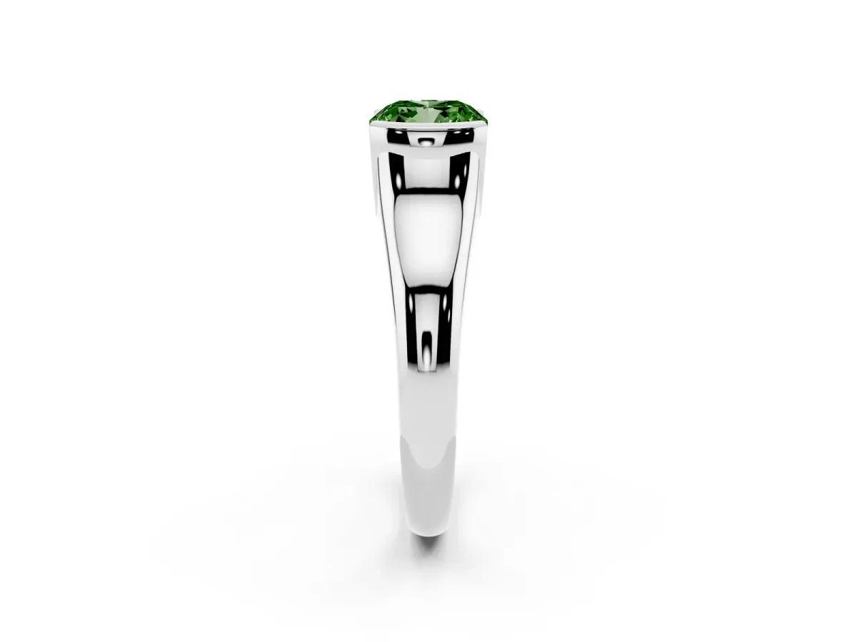 Fancy Green Cushion Cut Solitaire Tension Set Diamond Ring with Split Shank Band Platinum