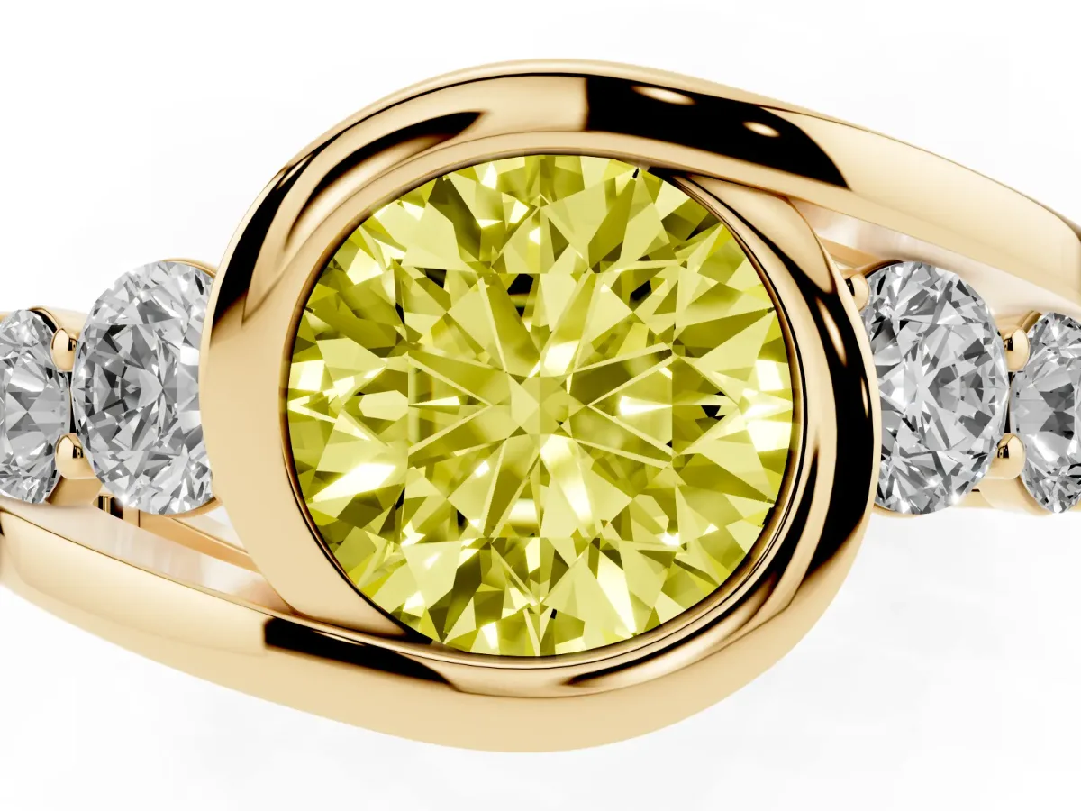 Fancy Yellow Bezel Set Round Cut Diamond Bypass Ring with Round Accents Yellow gold