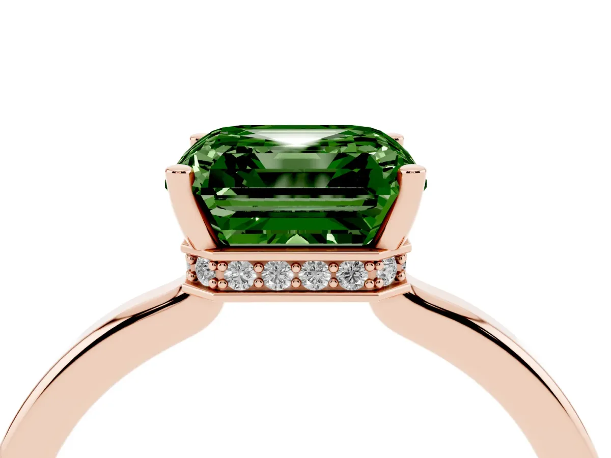 Fancy Green Asscher Cut Cut Solitaire Engagement Ring with Four-Prong Setting on a Classic Band Rose gold