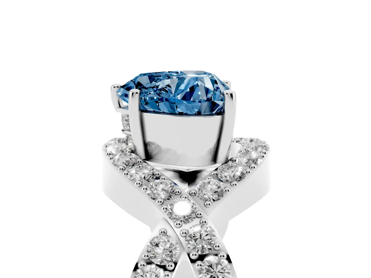 Fancy Blue Heart Cut Solitaire Twist Band Pavé Diamond Engagement Ring Silver